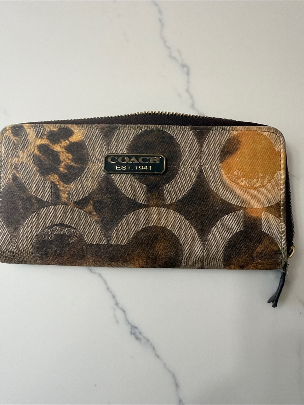 Coach Zip-Around Wallet in Brown and Tan Signature Print